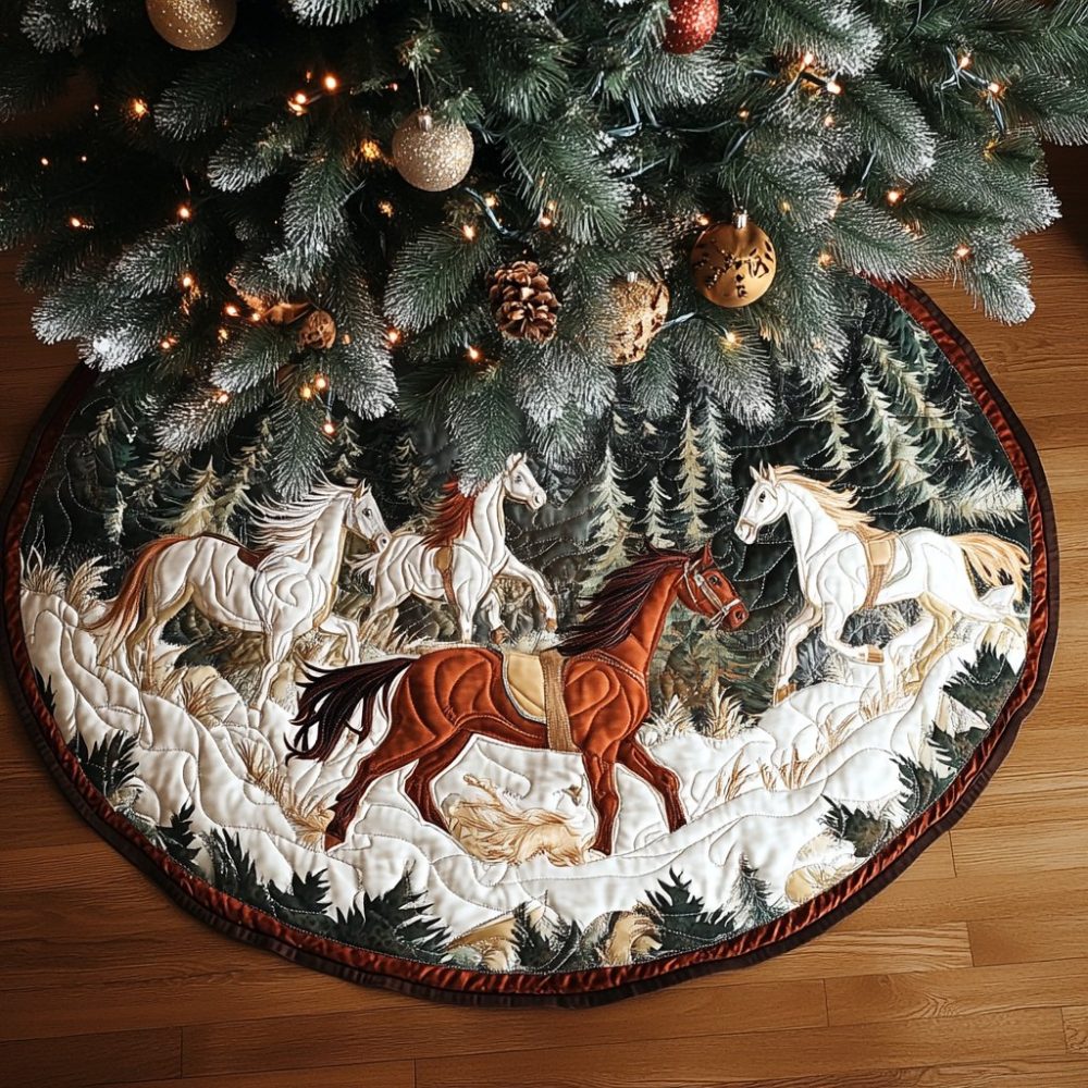 Horse Legend Custom Christmas Tree Skirt — Handcrafted Equestrian Holiday Skirt With Personalized Embroidery And Premium Fabrics