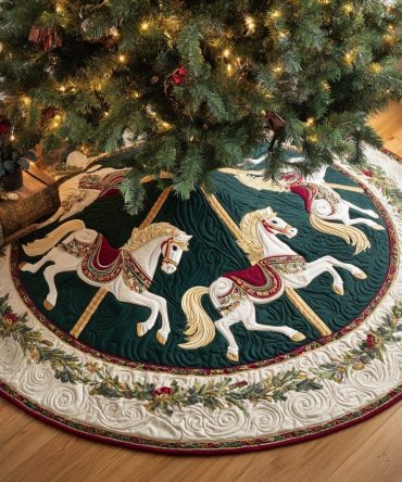 Horse Magic Custom Christmas Tree Skirt — Handcrafted Personalized Holiday Skirt With Enchanted Equestrian Design, Multiple Sizes & Fabrics