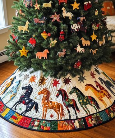 Personalized Horse Parade Holiday Tree Skirt — Custom Handmade Christmas Tree Skirt For Equestrian Homes, Luxury Felt & Velvet Options