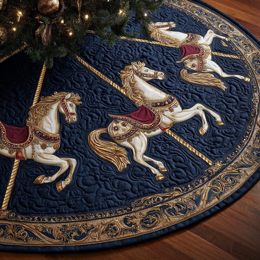 Horse Wonder Tree Skirt — Elegant Equestrian Christmas Skirt With Horse Motifs, Custom Embroidery, Premium Felt & Fast Personalization