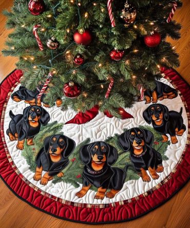 Hotdog Harmony Tree Skirt — Whimsical Dachshund & Hot Dog Holiday Skirt, Made-To-Order With Durable Fabric, Perfect Pet Lover Gift