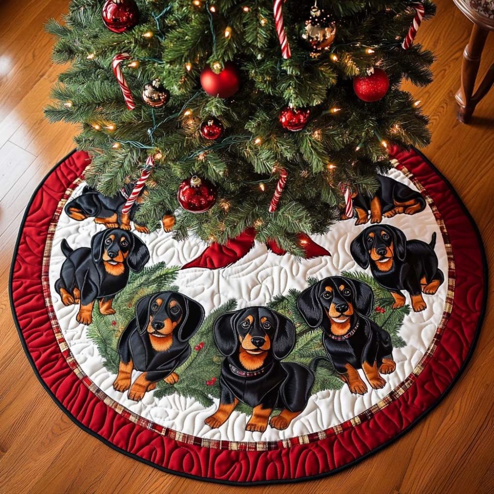 Hotdog Harmony Tree Skirt — Whimsical Dachshund & Hot Dog Holiday Skirt, Made-To-Order With Durable Fabric, Perfect Pet Lover Gift