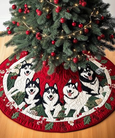 Husky Cheer Holiday Tree Skirt — Cheerful Custom Tree Skirt With Colorful Husky Graphics, Machine-Washable & Fast Turnaround