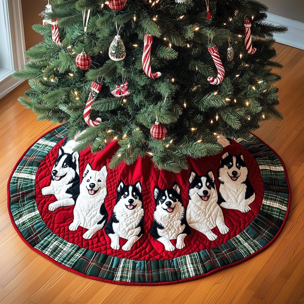 Husky Christmas Magic Tree Skirt — Enchanting Holiday Skirt With Sparkle Trim, Personalized Name Option & Premium Stitching, Made To Order