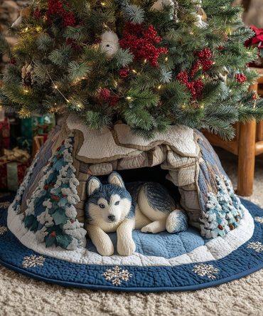 Handcrafted Husky Pine Tree Skirt — Custom Christmas Tree Collar With Cozy Plaid & Durable Felt, Made To Order