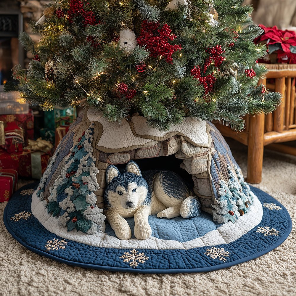 Handcrafted Husky Pine Tree Skirt — Custom Christmas Tree Collar With Cozy Plaid & Durable Felt, Made To Order