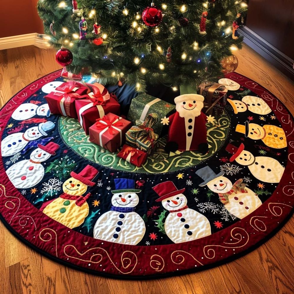 Icy Charm Velvet Christmas Tree Skirt - Delicate Snowflake & Frost Details, Custom Winter Tree Base, Luxurious Holiday Home Accent