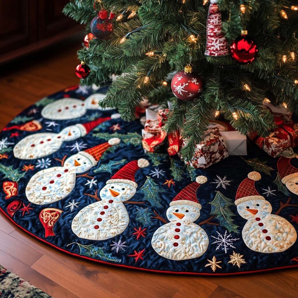 Icy Delight Winter Christmas Tree Skirt - Charming Frost Motifs, Custom Holiday Tree Base In Plush Velvet, Elegant Seasonal Decoration