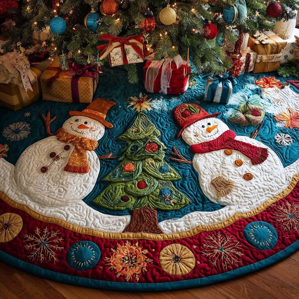 Icy Smile Holiday Tree Skirt - Cheerful Frosted Face Design, Custom Winter Christmas Tree Base, Soft Velvet, Cozy Seasonal Decor Gift