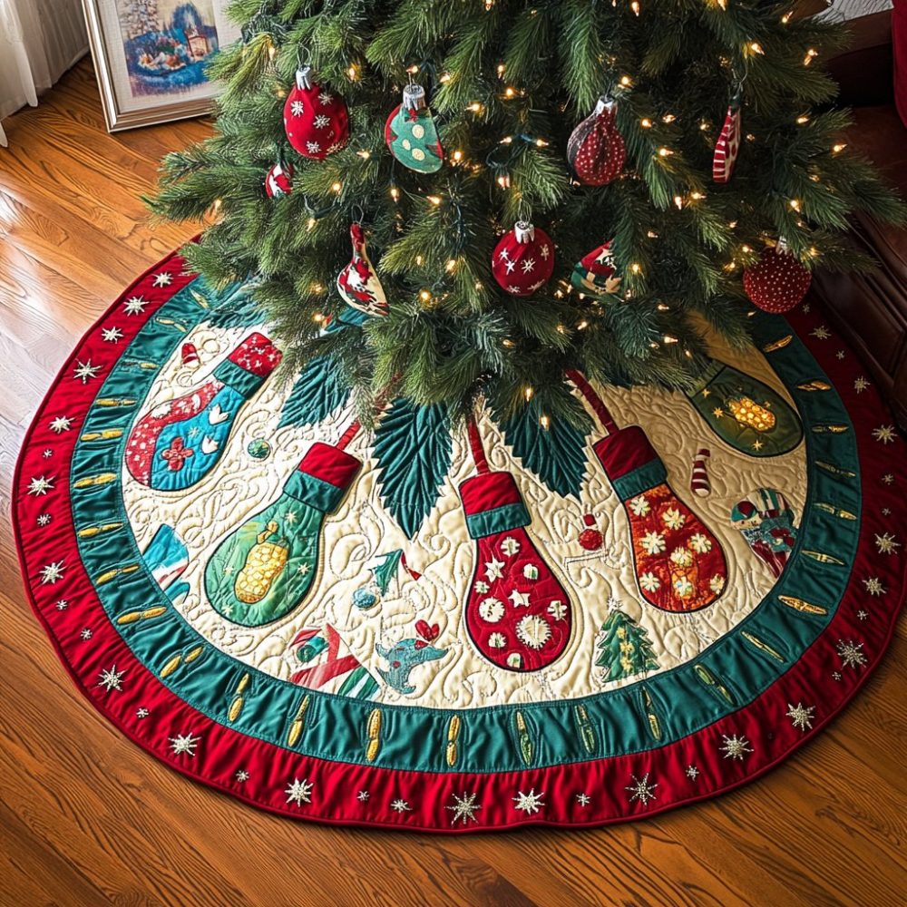 Led Illuminated Holiday Christmas Tree Skirt - Custom Light-Up Tree Base, Warm White Leds, Plush Velvet, Battery-Operated Festive Accent