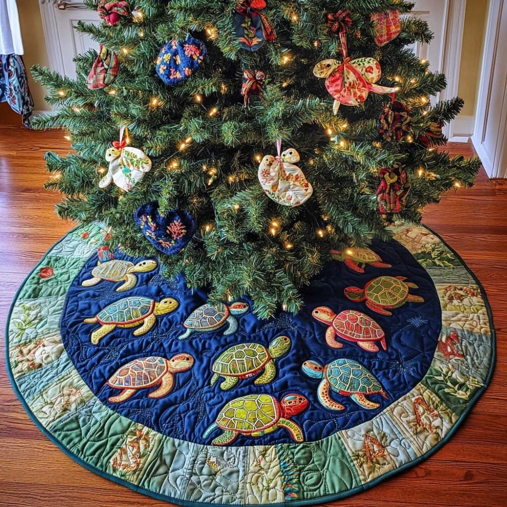 Tropical Island Serenade Christmas Tree Skirt - Custom Holiday Beach Theme Tree Base, Palm & Coral Design, Soft Marine Velvet