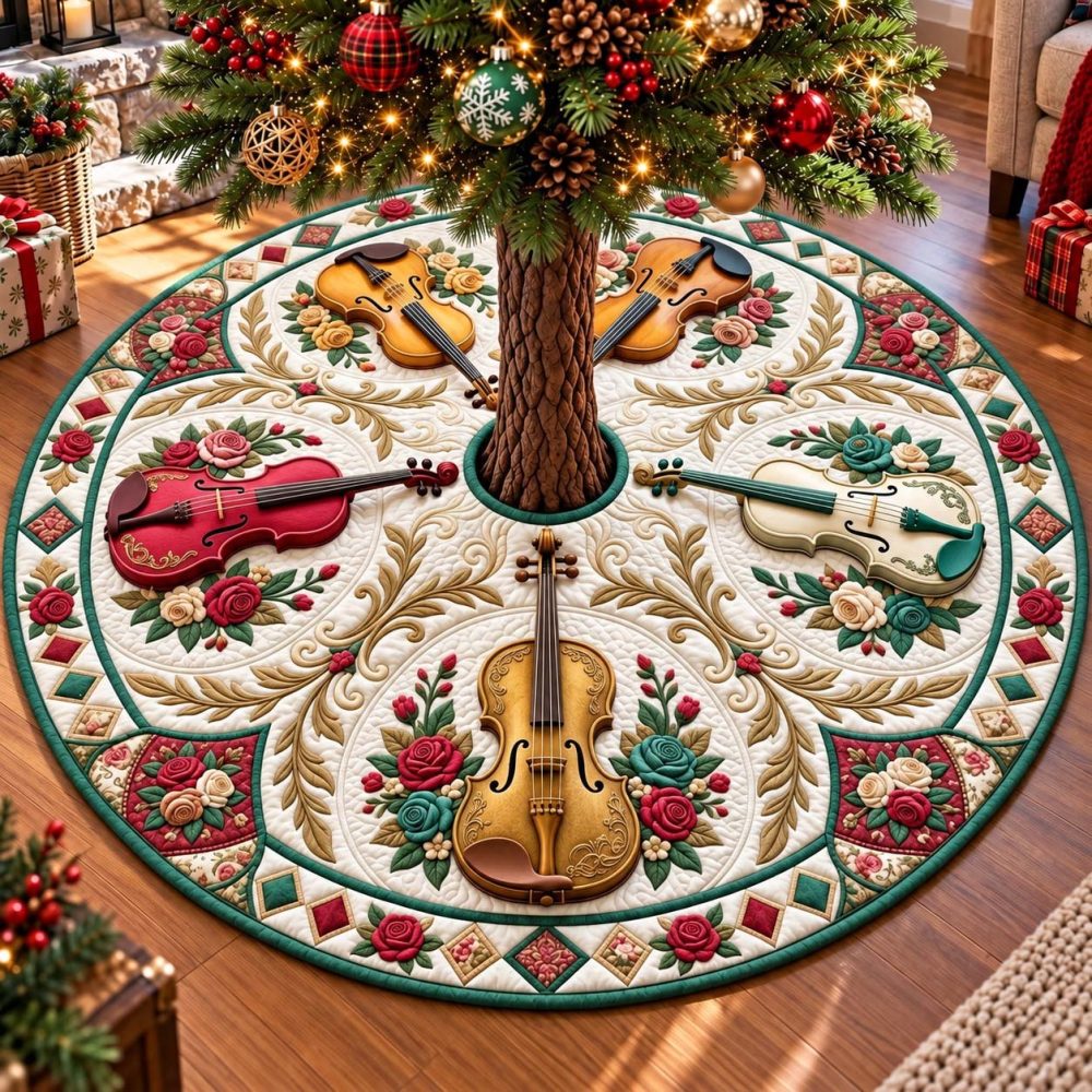 Elegant Ivory Rose Sonata Christmas Tree Skirt - Custom Handcrafted Velvet Skirt With Rose Embroidery & Luxe Trim, Multiple Sizes Available