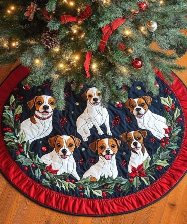 Handmade Jack Russell Christmas Tree Skirt - Custom Dog Lover Holiday Tree Base, Personalized Velvet Mat, Perfect Gift
