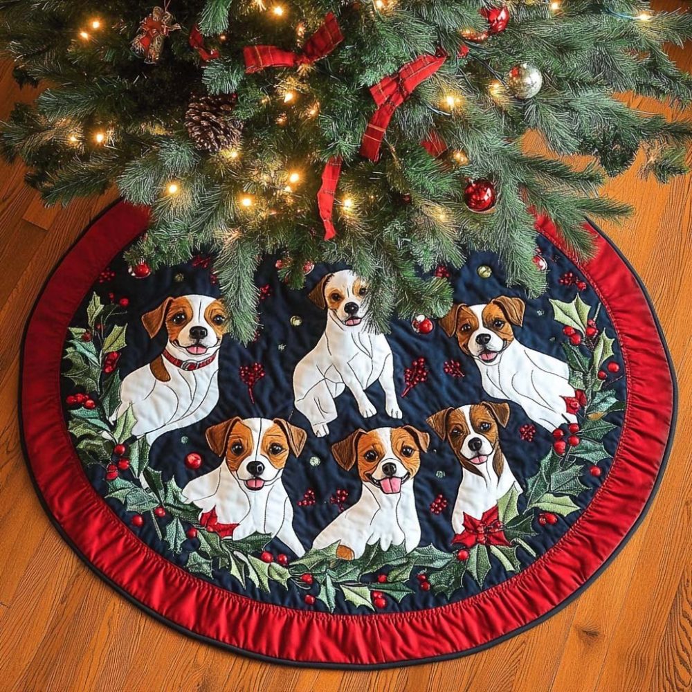 Handmade Jack Russell Christmas Tree Skirt - Custom Dog Lover Holiday Tree Base, Personalized Velvet Mat, Perfect Gift
