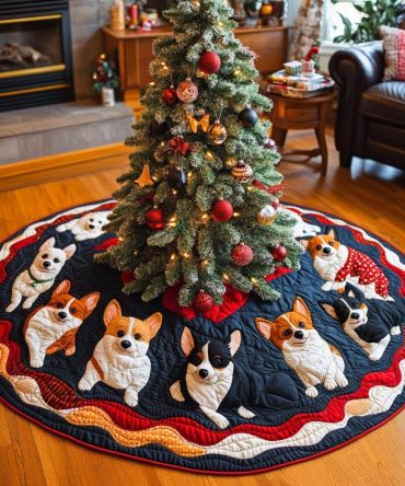 Jingle Bell Corgi Christmas Tree Skirt — Festive Corgi & Bell Holiday Tree Skirt, Handcrafted Custom Pet Décor, Made-To-Order