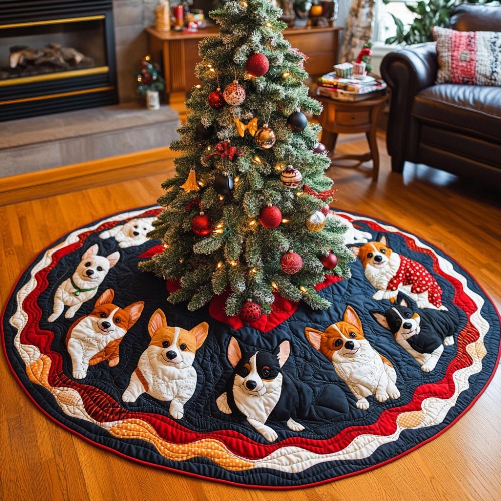 Jingle Bell Corgi Christmas Tree Skirt — Festive Corgi & Bell Holiday Tree Skirt, Handcrafted Custom Pet Décor, Made-To-Order
