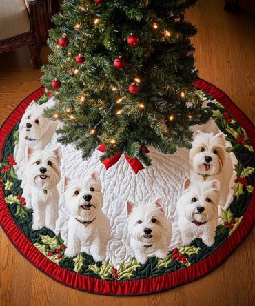 Jingle Bells Westie Holiday Tree Skirt - Custom West Highland Terrier Christmas Skirt, Plush Personalized Dog Lover Décor, Handmade