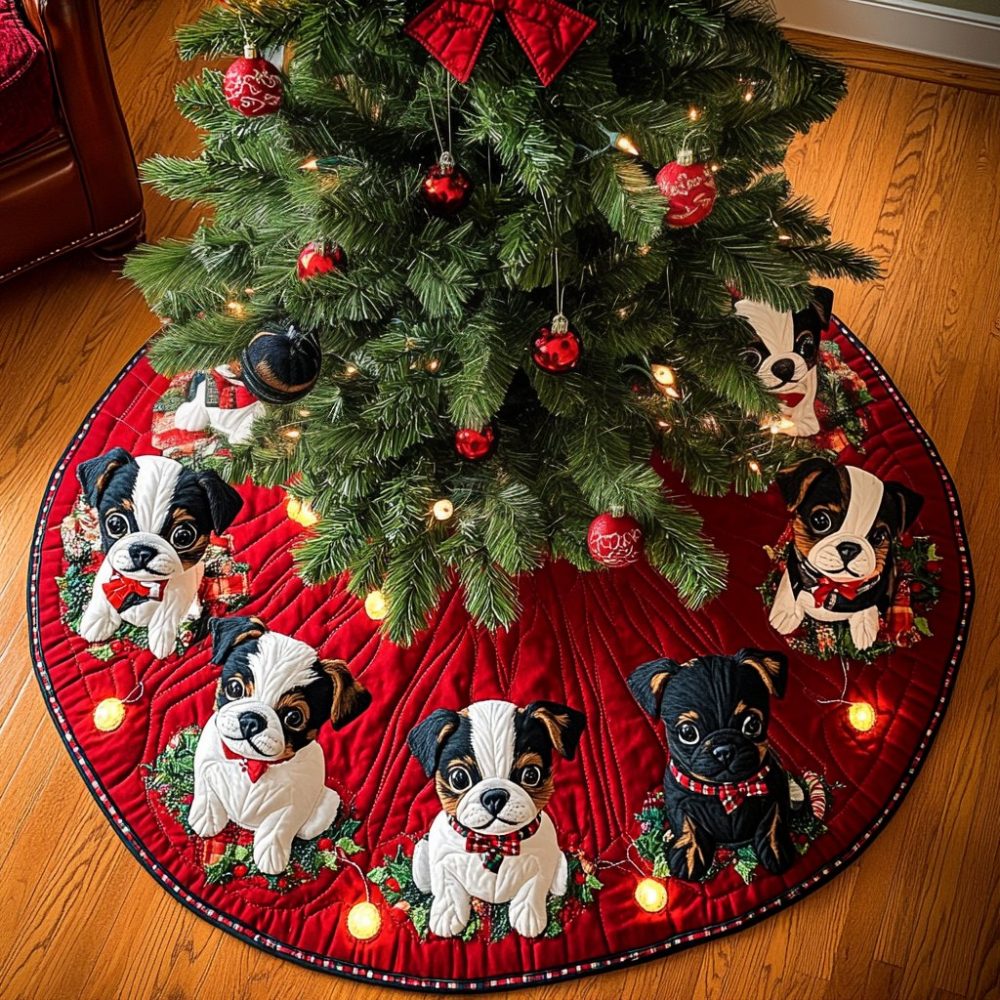 Custom Boston Terrier Jingle Paws Tree Skirt - Plush Personalized Christmas Skirt For Dog Lovers, Handcrafted Holiday Décor
