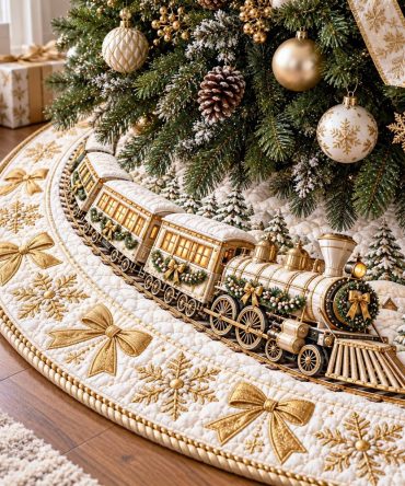 Jingle Rails Train Christmas Tree Skirt - Made-To-Order Festive Train Design Holiday Skirt, Premium Felt, Personalized Options