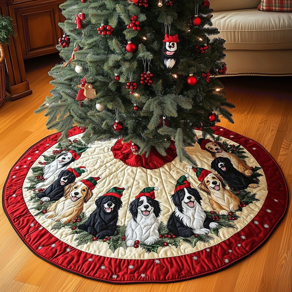 Handmade Border Collie Christmas Tree Skirt - Custom Plush Holiday Skirt, Personalized Dog Breed Decor, Perfect Gift For Collie Owners