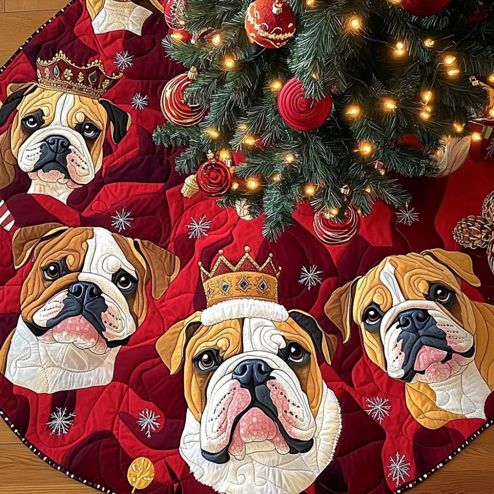Bulldog Wonderland Tree Skirt — Handmade Custom Bulldog Christmas Skirt, Festive Breed-Themed Holiday Décor With Personalization