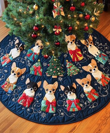 Chihuahua Joy Holiday Tree Skirt — Custom Handmade Petite Dog Christmas Skirt, Joyful Personalized Pet Décor For The Holidays