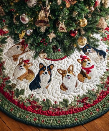 Corgi Tails Festive Tree Skirt — Custom Handmade Corgi-Themed Christmas Tree Cover For Charming Seasonal Displays