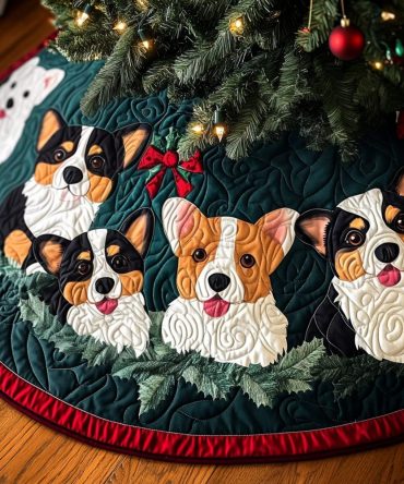 Corgi Wishes Holiday Tree Skirt — Handmade Custom Pembroke Corgi Christmas Skirt, Personalized Festive Pet Décor
