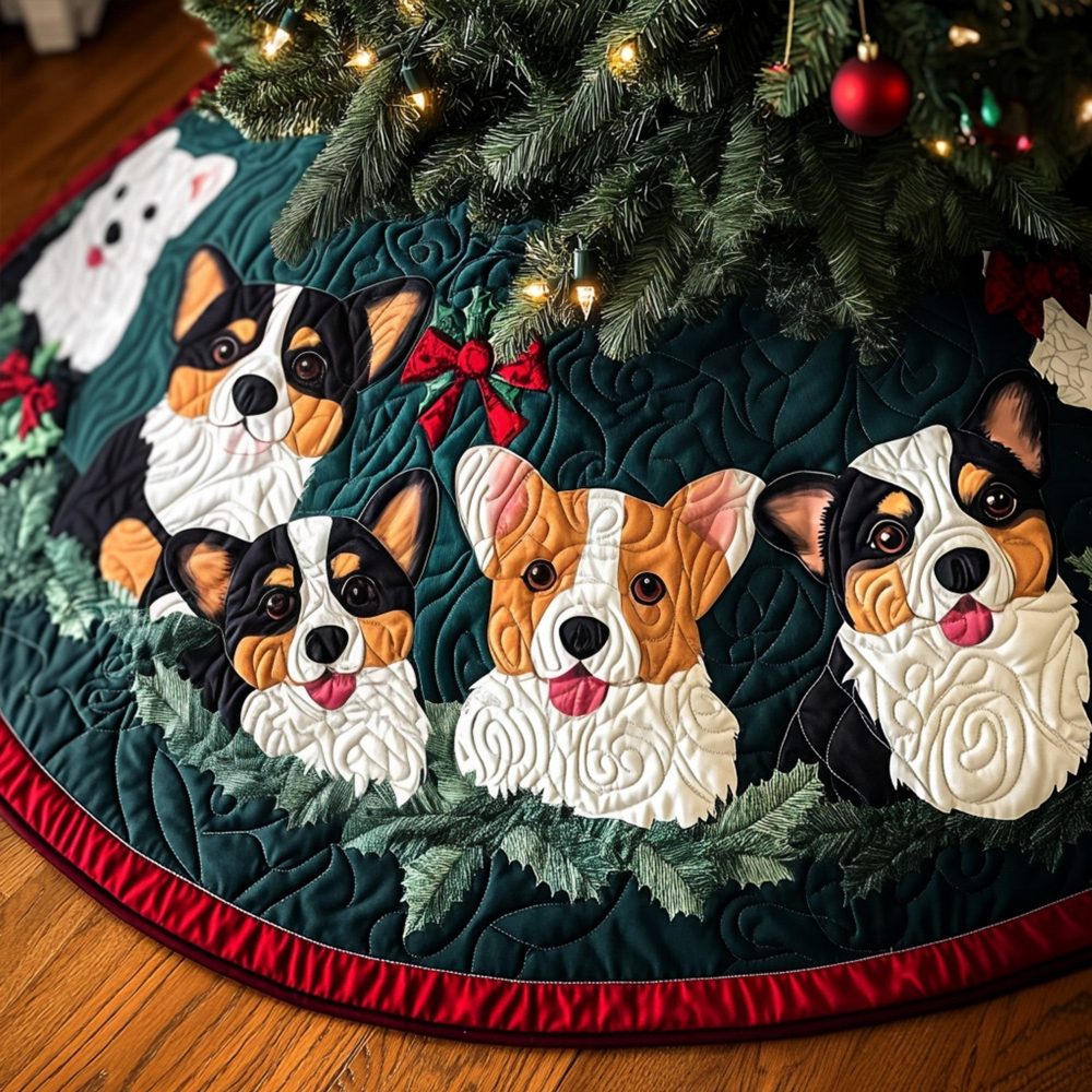 Corgi Wishes Holiday Tree Skirt — Handmade Custom Pembroke Corgi Christmas Skirt, Personalized Festive Pet Décor