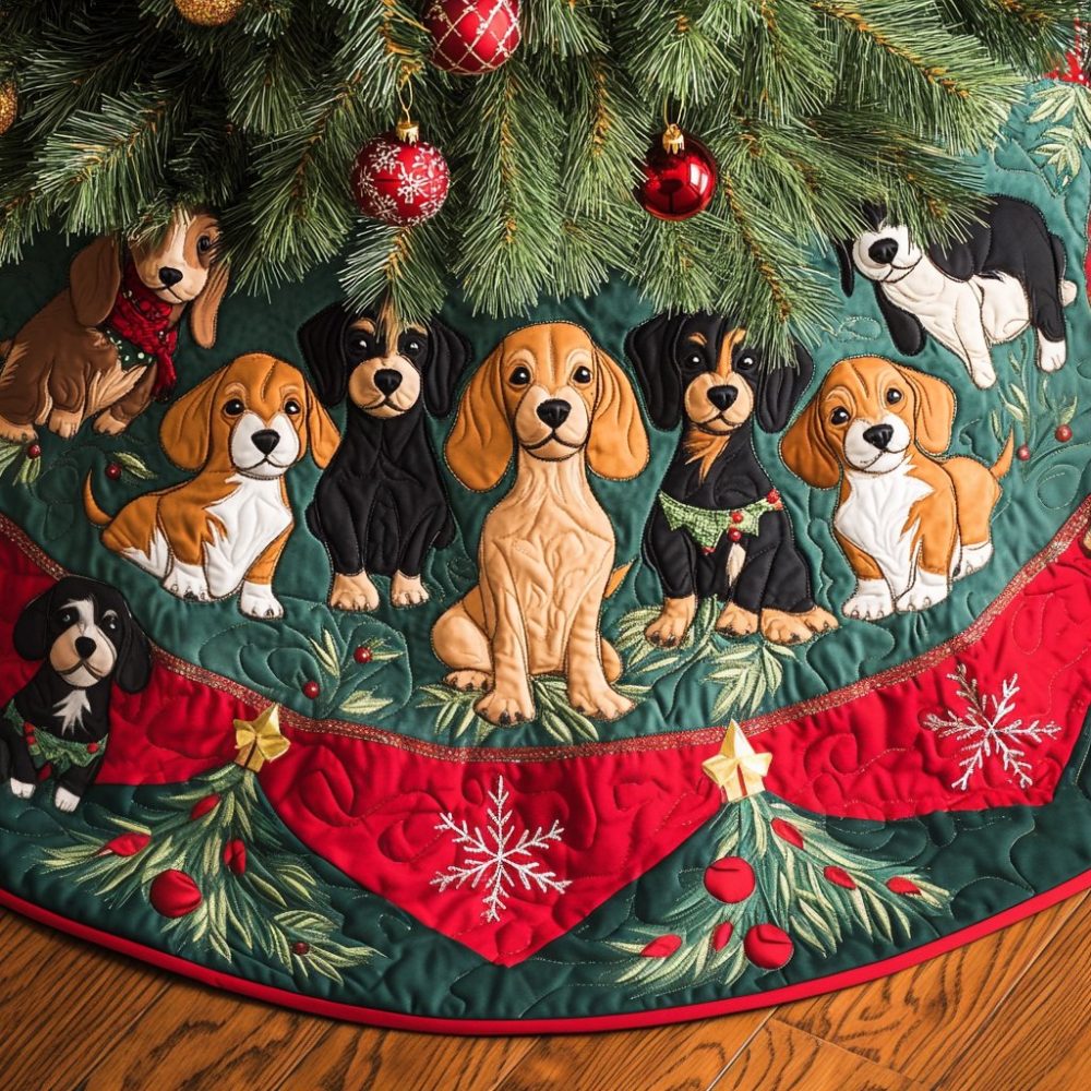 Dachshund Delights Christmas Tree Skirt — Custom Handmade Holiday Skirt Featuring Cute Dachshund Designs For Festive Floors