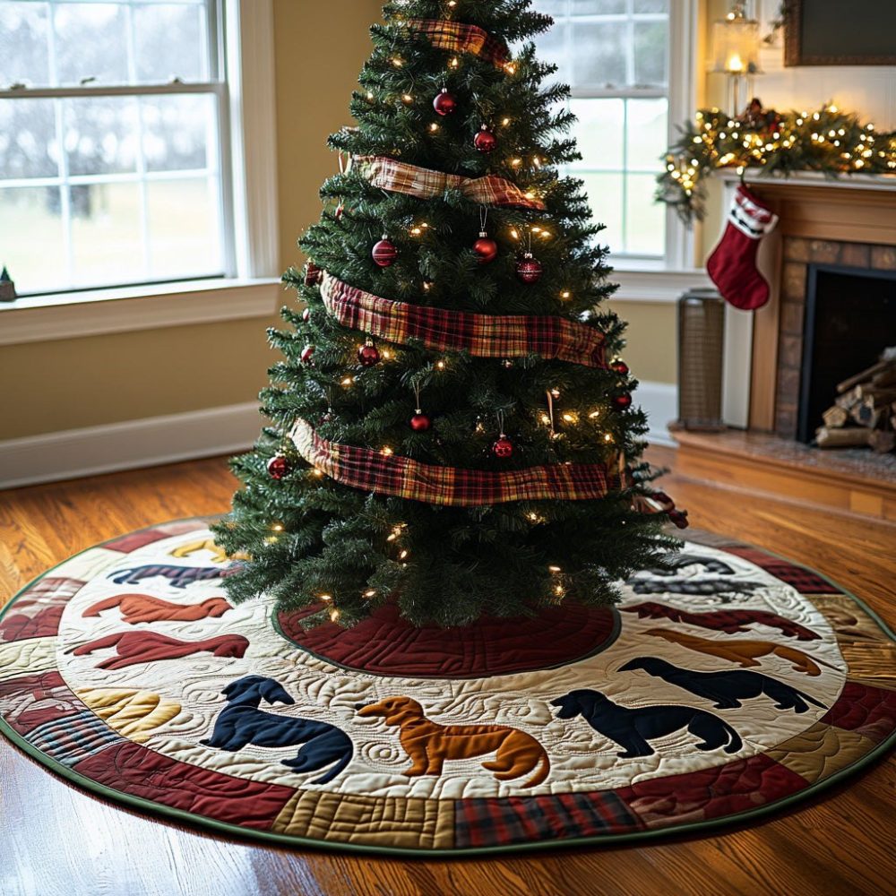 Doxie Glow Holiday Tree Skirt — Handmade Custom Dachshund Christmas Skirt With Playful Design, Perfect For Pet Lovers