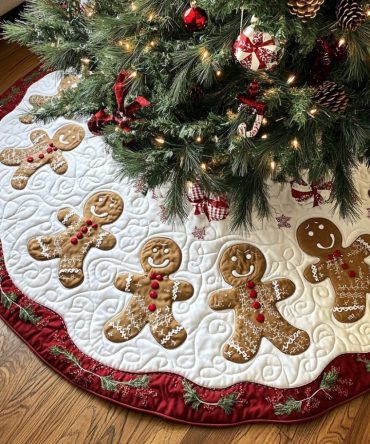 Whimsical Gingerbread Circle Tree Skirt — Handmade Custom Christmas Tree Cover For Sweet Holiday Style And Festive Floor Protection