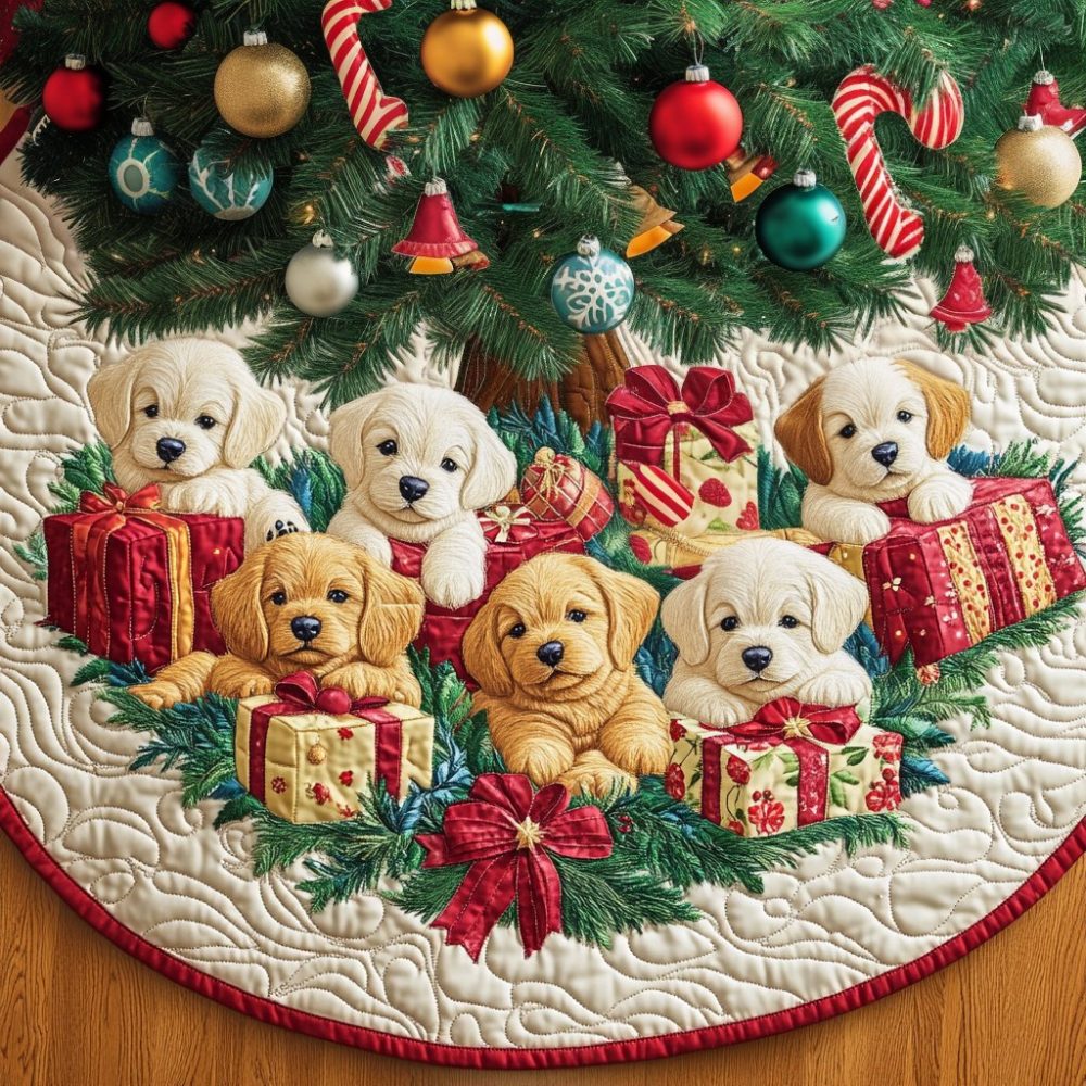 Golden Paws Holiday Christmas Tree Skirt — Custom Golden Retriever Tree Skirt, Handcrafted & Made-To-Order For Pet Fans