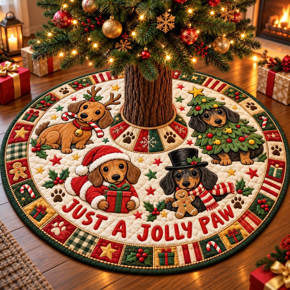 Jolly Paw Pet Lover Christmas Tree Skirt — Playful Paw Print Holiday Mat, Durable & Washable, Custom Sizes And Personalization For Pet Parents