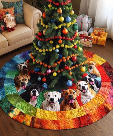 Bold Pitbull Guardian Christmas Tree Skirt — Custom-Made Holiday Tree Skirt For Pitbull Lovers, Handcrafted & Durable