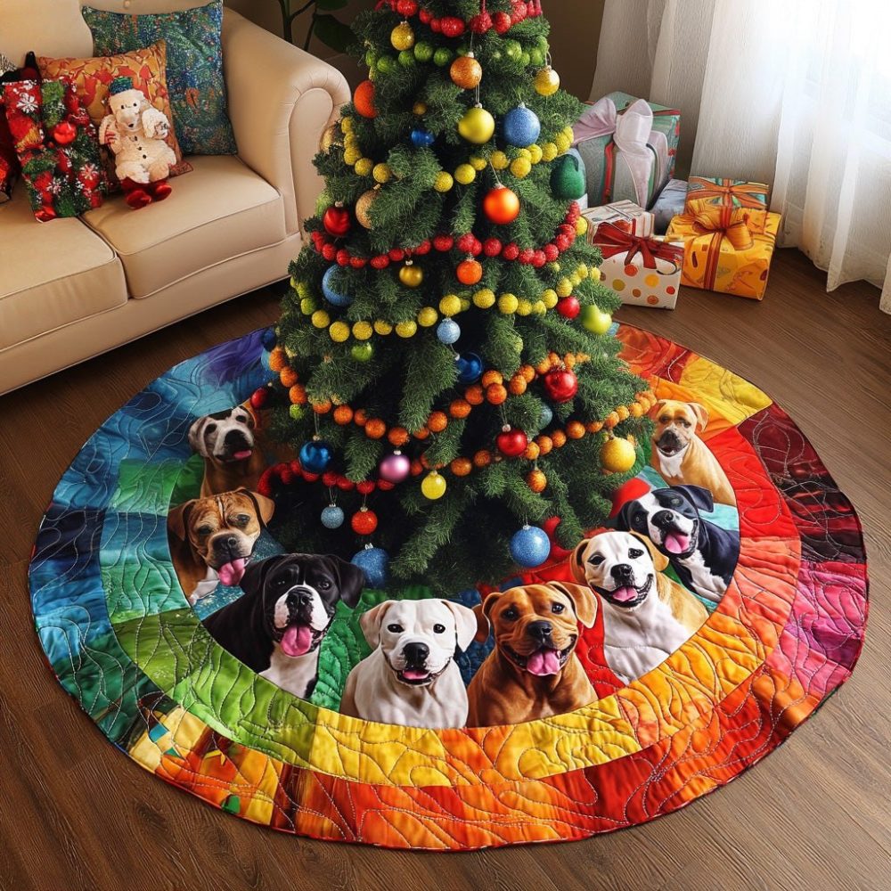 Bold Pitbull Guardian Christmas Tree Skirt — Custom-Made Holiday Tree Skirt For Pitbull Lovers, Handcrafted & Durable