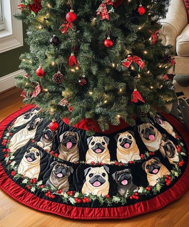Sweet Pug Christmas Tree Skirt — Handcrafted Custom Holiday Tree Skirt For Pug Owners, Made-To-Order Quality