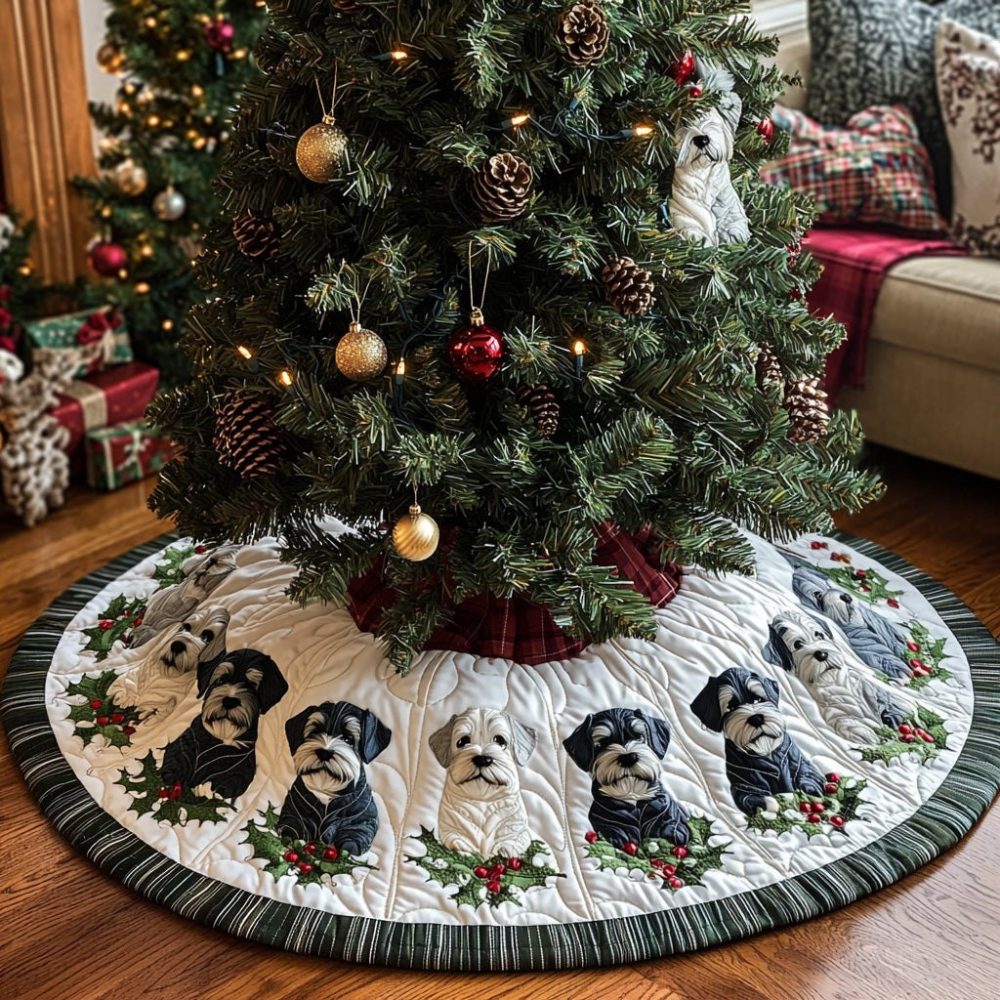 Classic Schnauzer Christmas Tree Skirt — Personalized Holiday Tree Skirt, Handcrafted & Made-To-Order For Home Decor