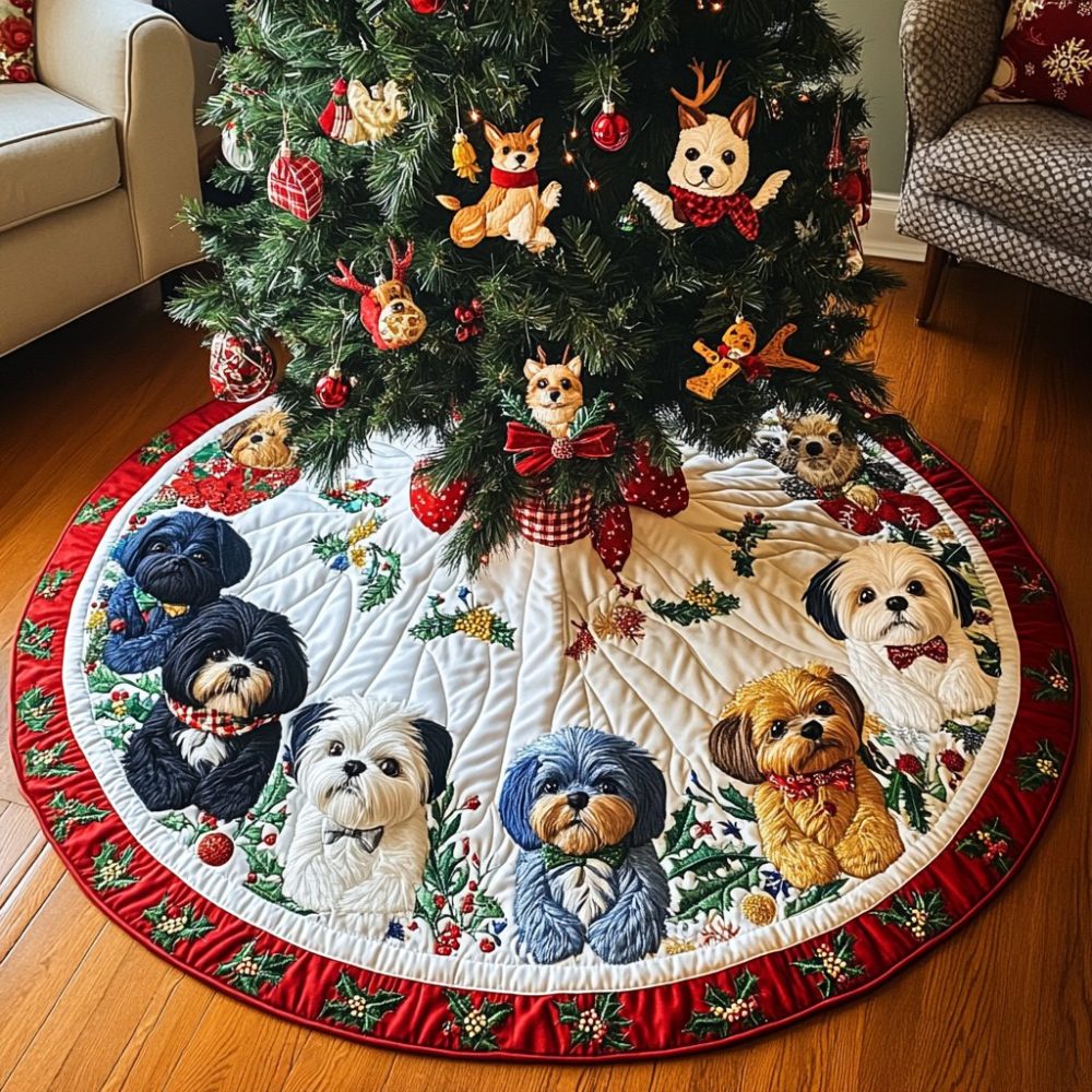 Adorable Shih Tzu Noel Custom Tree Skirt — Personalized Holiday Tree Skirt For Dog Lovers, Handcrafted & Made-To-Order