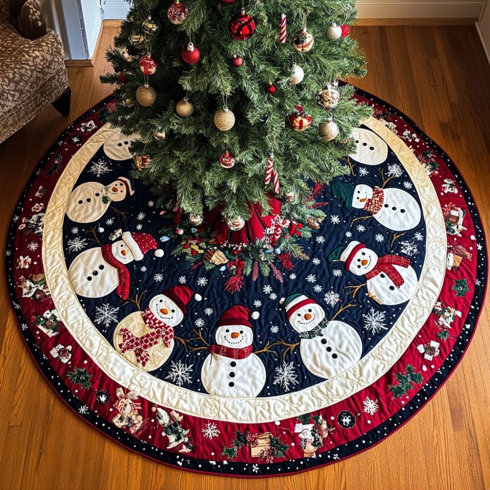 Festive Snowman Holiday Tree Skirt — Custom-Made Christmas Tree Skirt For Home Decor, Pet-Friendly & Gift-Ready