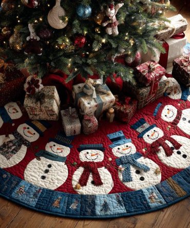 Jolly Snowman Christmas Tree Skirt — Made-To-Order Custom Holiday Base With Classic Snowman Design, Soft & Machine-Washable