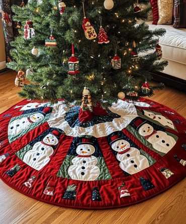 Jolly Snowmen Christmas Tree Skirt — Custom Made-To-Order Holiday Base With Cheerful Snowmen, Soft Plush Finish, Durable