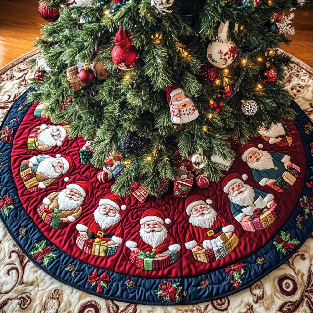 St. Nick Jolly Christmas Tree Skirt — Personalized Made-To-Order Holiday Base With Classic St. Nick Motif, Premium Quality