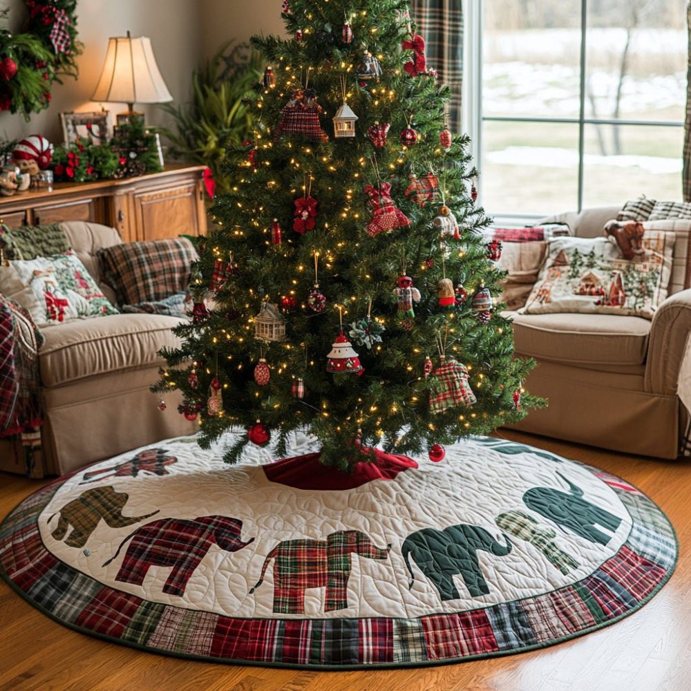 Jolly Trunks Christmas Tree Skirt — Custom Made-To-Order Holiday Base With Festive Trunk Pattern, Premium Fabric & Finish