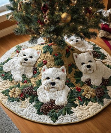 Jolly Westie Holiday Tree Skirt — Personalized Made-To-Order Christmas Base Featuring Westie Design, Soft & Gift-Ready