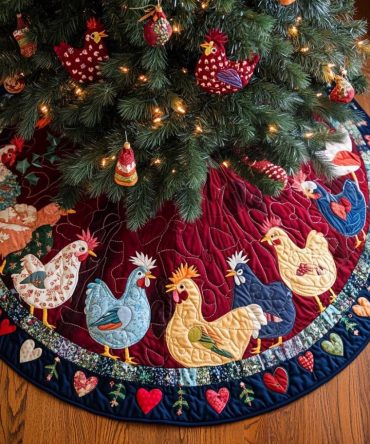 Custom Coops Christmas Tree Skirt — Handcrafted Made-To-Order Holiday Base With Whimsical Coop Design, Soft & Machine-Washable
