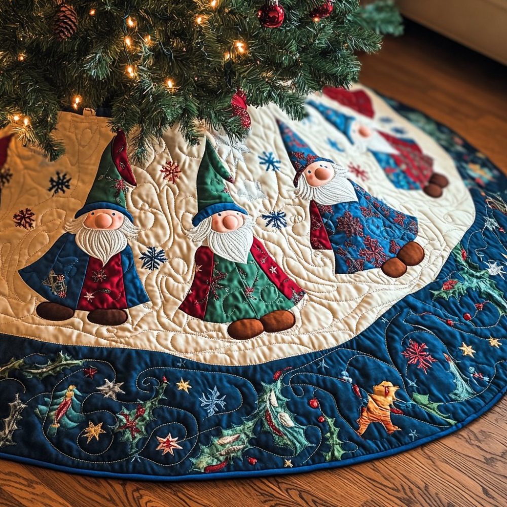 Custom Gnomes Christmas Tree Skirt — Made-To-Order Holiday Base With Cheerful Gnome Design, Soft, High-Quality Finish