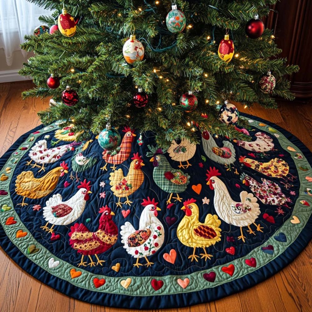 Roost & Revel Holiday Tree Skirt — Rustic Rooster Design, Farmhouse Christmas Skirt With Custom Size & Color Options