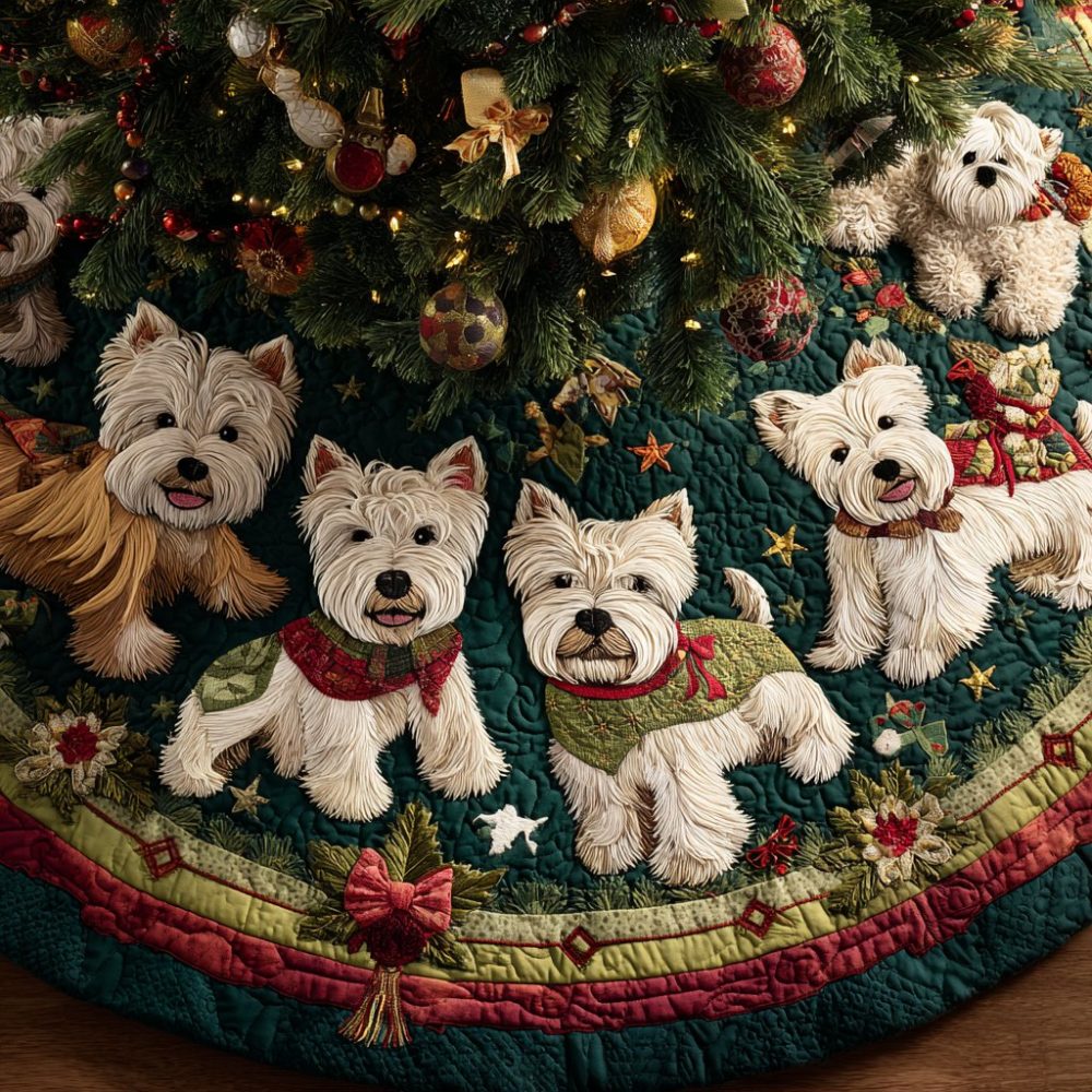 Westie Winter Joy Tree Skirt — Personalized West Highland Terrier Christmas Skirt, Handcrafted With Durable Holiday Fabric