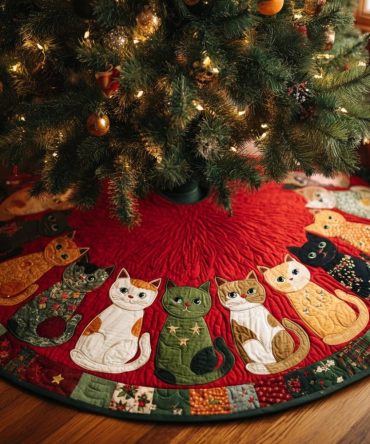 Festive Jubilee Cat Tree Skirt — Personalized Cat Lover Christmas Skirt, Premium Fabric & Custom Embroidery Options